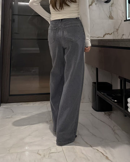 Rhinestoned Straight Leg Jeans | 筆直小碎石牛仔褲￼￼