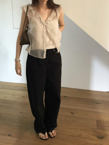 Fairy Bloom Ruffle Blouse | 仙氣荷葉滾邊小飛袖背心