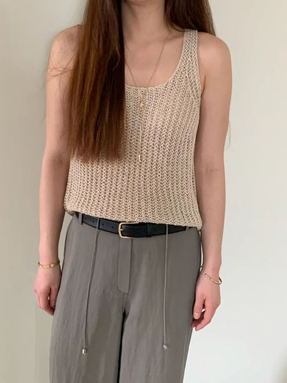 [𝑳𝒊𝒏𝒆𝒏 𝑬𝒅𝒊𝒕] Weaving Crochet U Tank |  寬肩鈎織背心