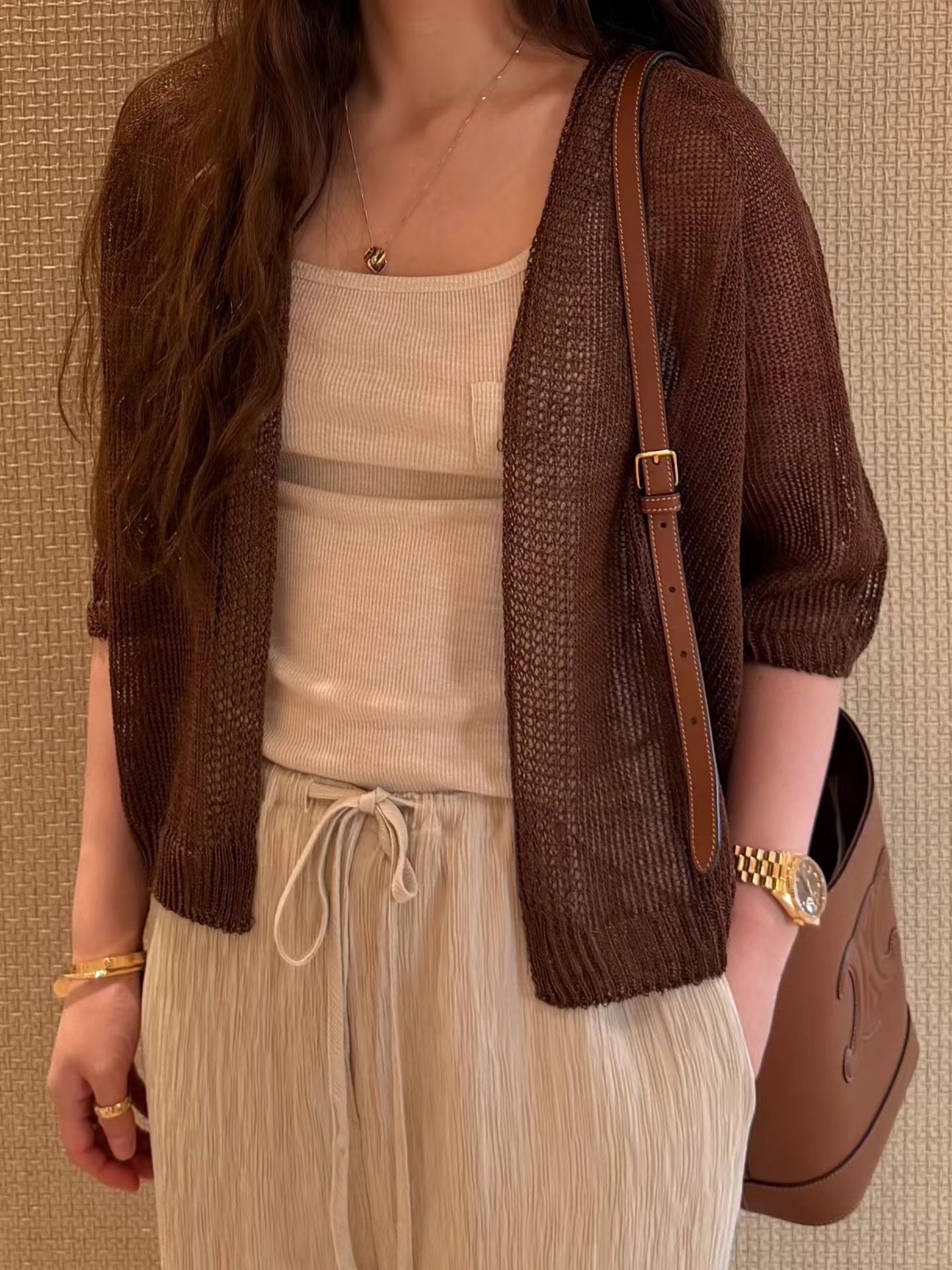 Wholegarment Crochet Sheer Linen Cardigan | 鈎織麻質開襟外套￼