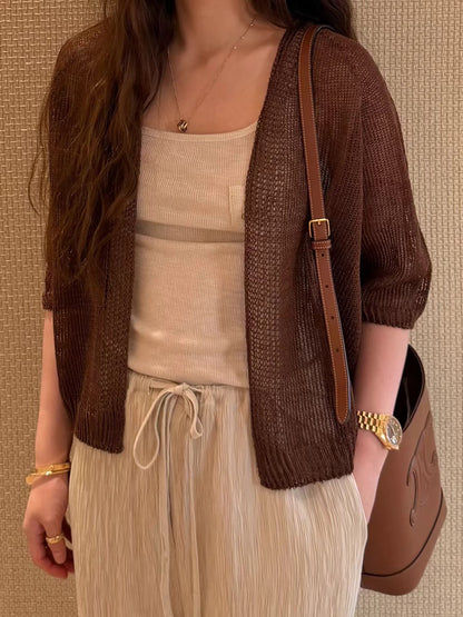 Wholegarment Crochet Sheer Linen Cardigan | 鈎織麻質開襟外套￼