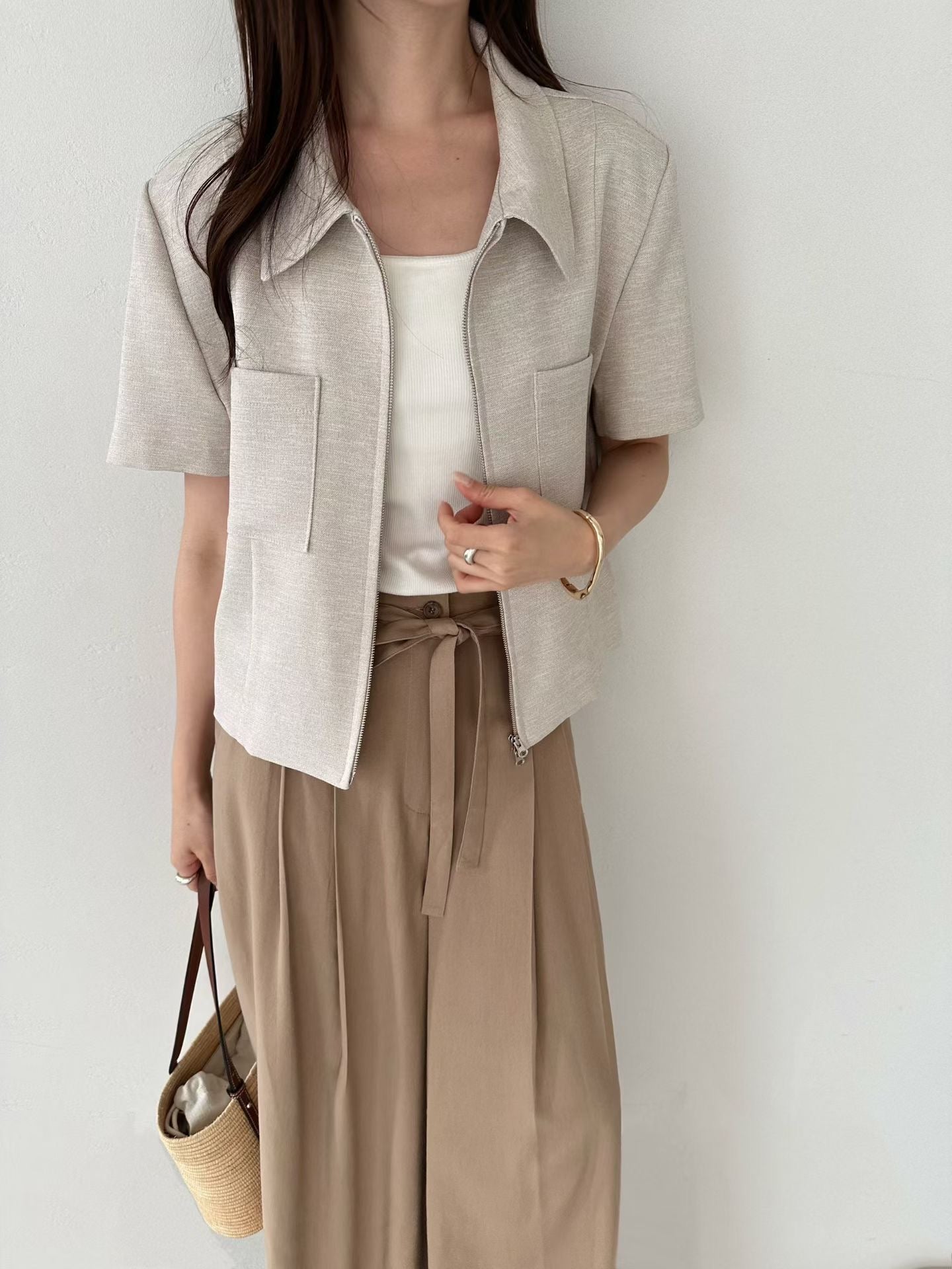 Elegant Tailored Cropped Zip Jacket | 短版拉鍊外套