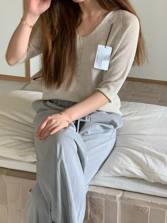 [𝑳𝒊𝒏𝒆𝒏 𝑬𝒅𝒊𝒕] Wholegarment Classic V Neck Linen Knit