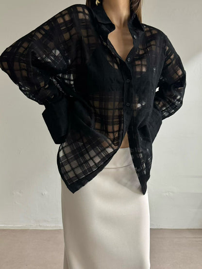 鏤空網格紋襯衫 | Weaving Checkered Boyfriend Shirt