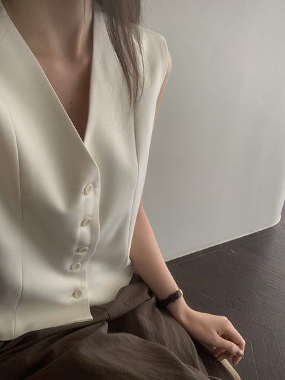 Silky Tailored Button Vest | 絲滑知性美西裝背心