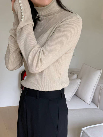 [連線壓軸加碼款] 低調優雅 Highneck Button Sleeves Knitted Top