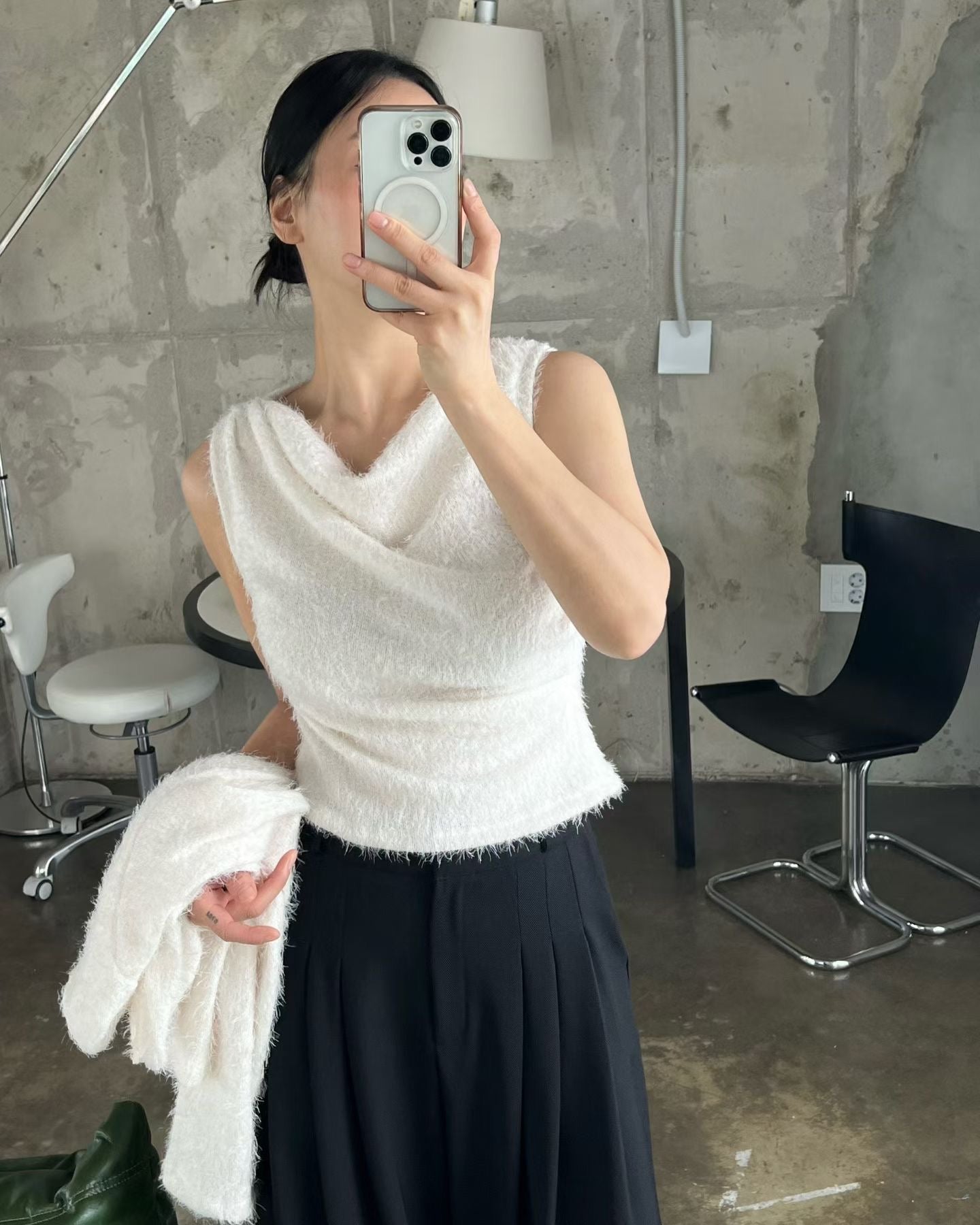 Momo Draping Set | 冬日氣氛毛毛背心外套Set