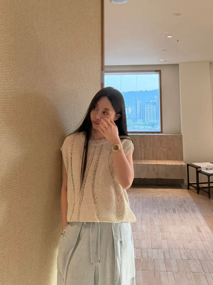 Weaving Detail Crochet Linen Vest Top | 波紋鉤針背心罩衫