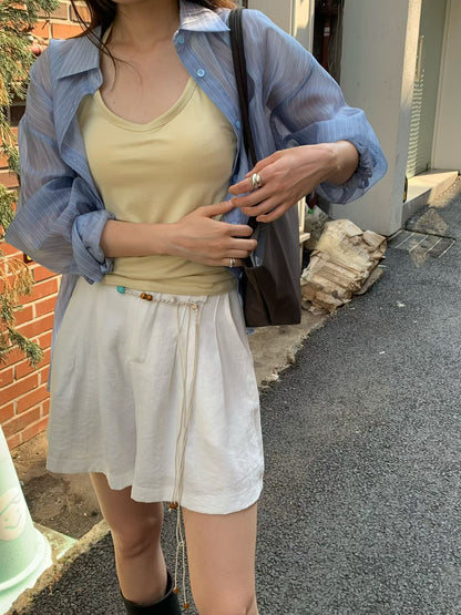 Airy Sheer Boyfriend Striped Shirt | 知性美男友風透膚條紋襯衫