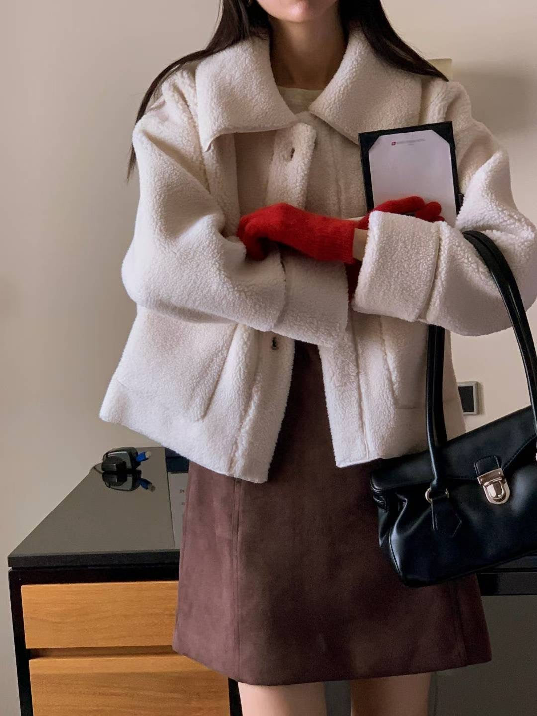 Frosty Teddy Mid Jacket | 小熊羊羔毛短版外套