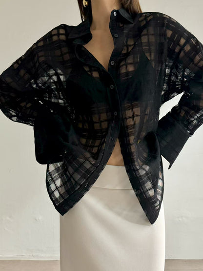 鏤空網格紋襯衫 | Weaving Checkered Boyfriend Shirt