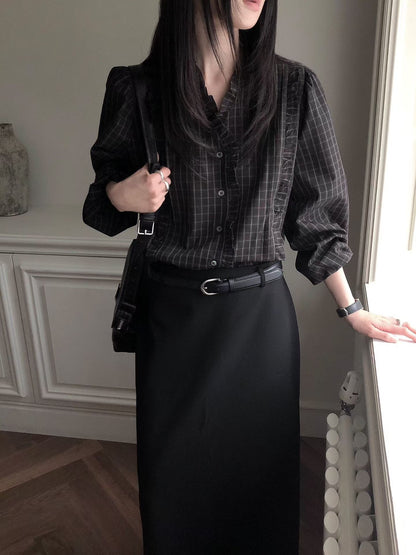 Parisian Checkered Ruffles Blouse