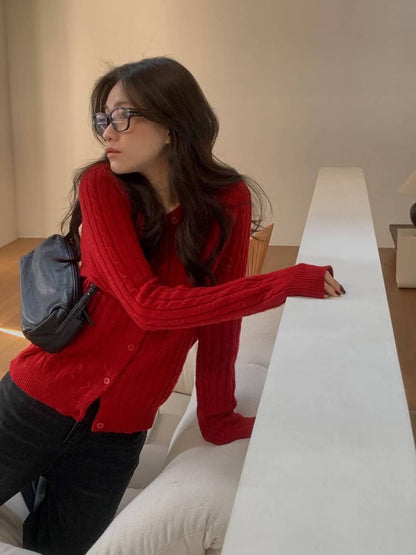 Soft Wool Cable Knit Cardigan