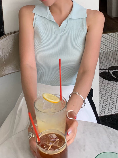 Collared Summer Linen Knit Vest | 夏日混麻質翻領針織背心