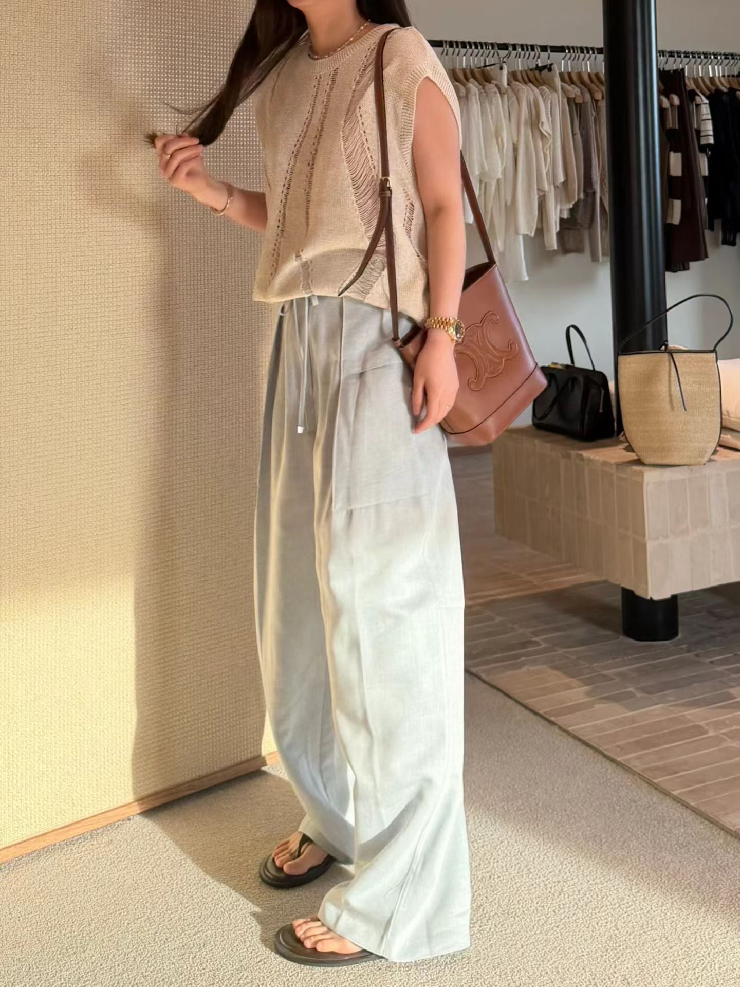 Weaving Detail Crochet Linen Vest Top | 波紋鉤針背心罩衫