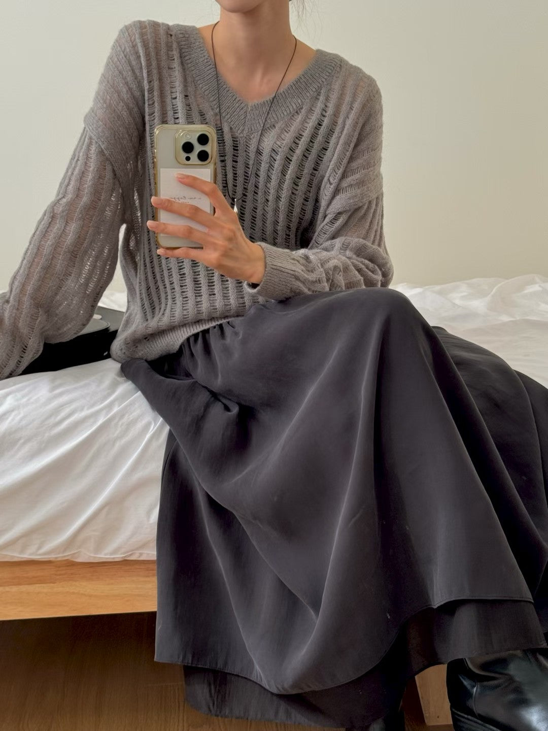 < 唯美針織> Mohair Blend V Neck Open-Knit | 鏤空V領針織上衣