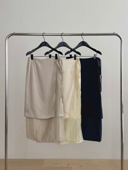 [絲滑飄逸] Layered Ribbon Tie Detail Skirt