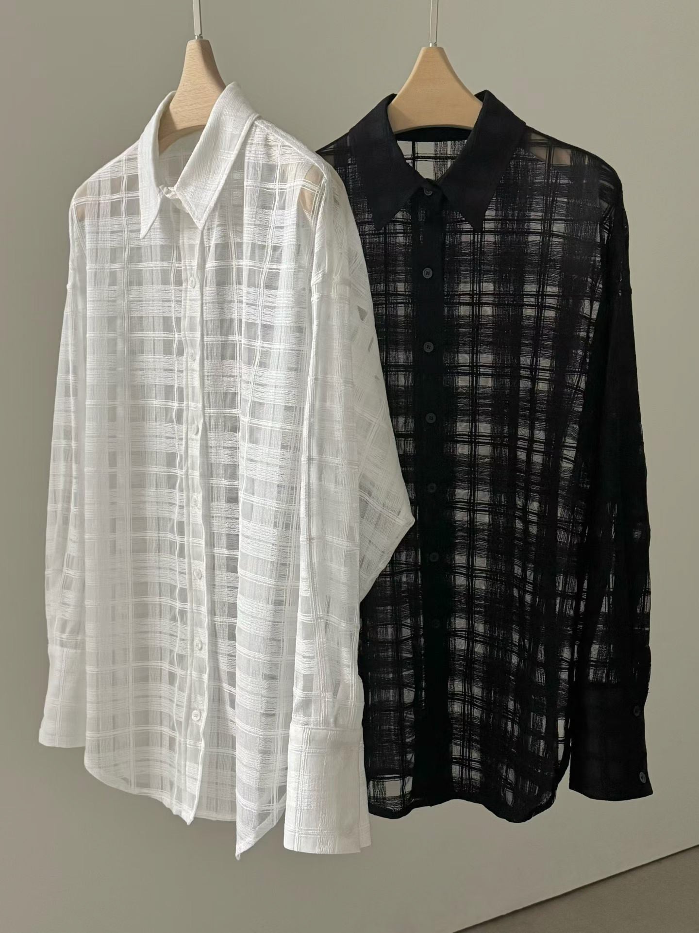 鏤空網格紋襯衫 | Weaving Checkered Boyfriend Shirt