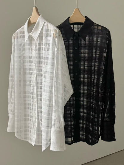 鏤空網格紋襯衫 | Weaving Checkered Boyfriend Shirt