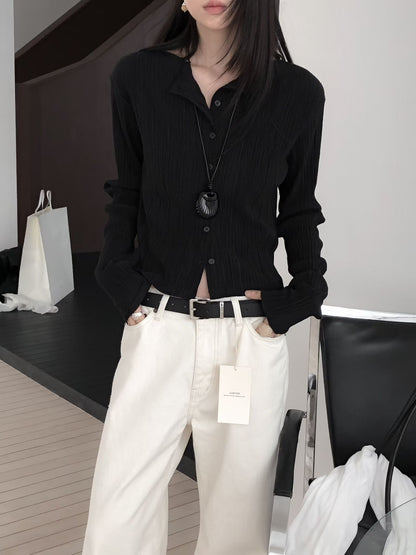 [開心驚喜價] Silky Pleated Cardigan | 簡約摺皺薄外套