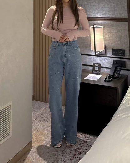 Rhinestoned Straight Leg Jeans | 筆直小碎石牛仔褲￼￼