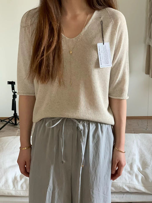 [𝑳𝒊𝒏𝒆𝒏 𝑬𝒅𝒊𝒕] Wholegarment Classic V Neck Linen Knit