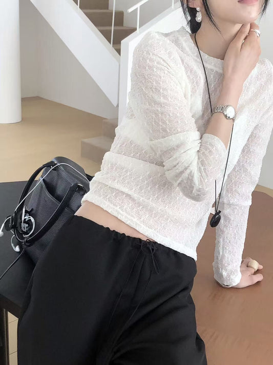 夏日溫柔粉雪長袖Tee | Snowy Lace Tee