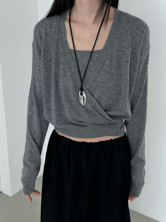 Lightweight Wool Wrap Knit | 溫柔羊毛V領交疊針織