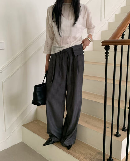 直紋鈕扣冷衫 | Striped Sheer 2-way Cardi-Top