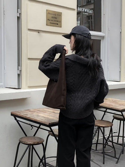 Alpaca Cable Knit Collared Cardigan | 混羊駝毛優雅麻花針織外套