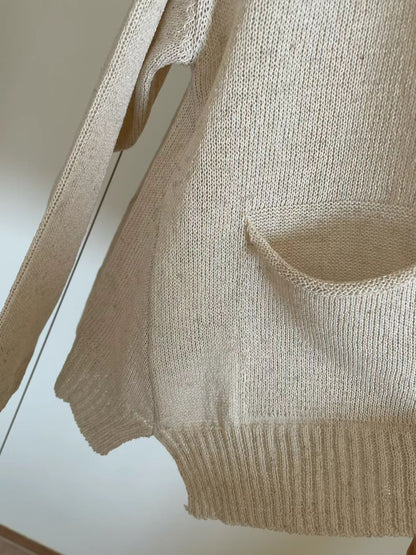 [𝑳𝒊𝒏𝒆𝒏 𝑬𝒅𝒊𝒕] Deep V Button Cardigan
