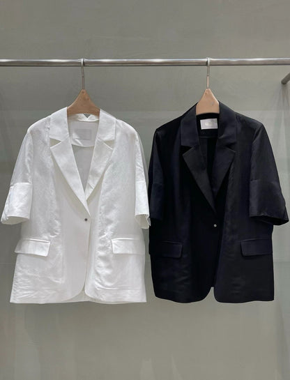 100% Linen Tailored Short Sleeved Blazer  | 純亞麻短袖夏日西裝外套
