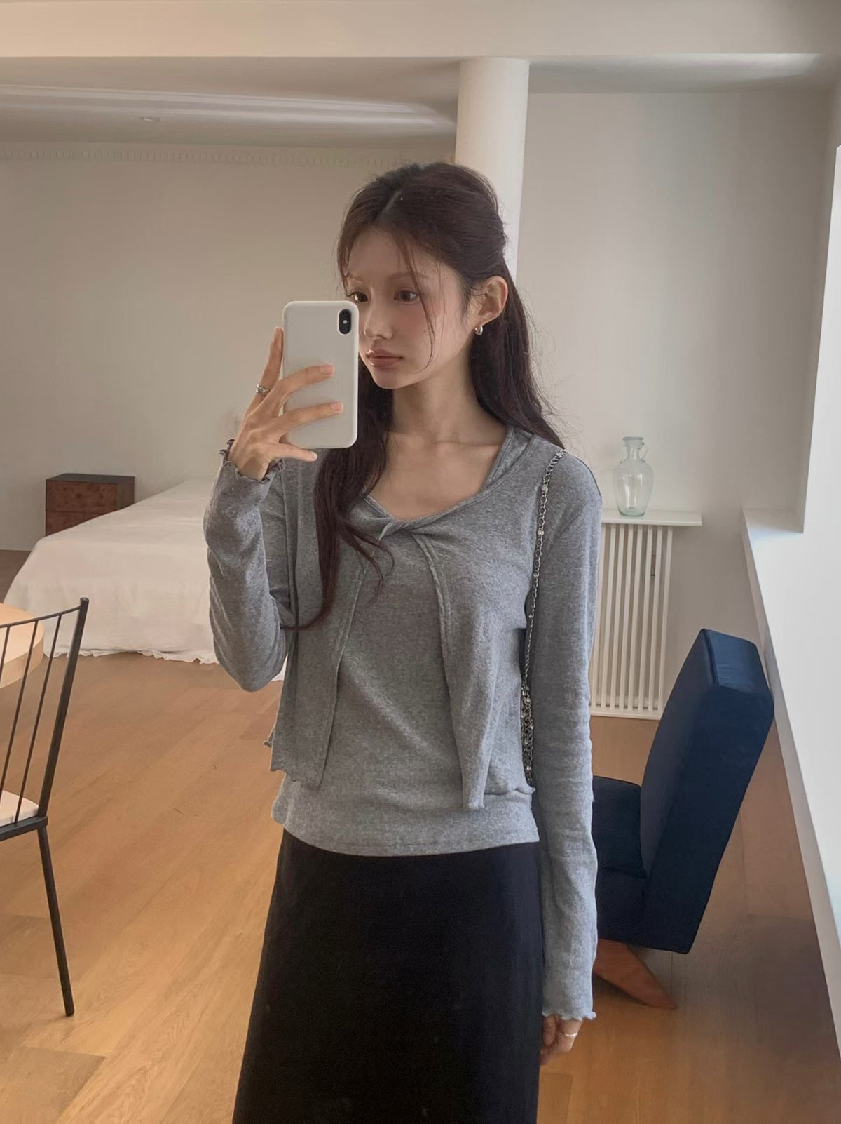 Ribbon Cross Tie Layered Top  | 交叉綁結針織上衣