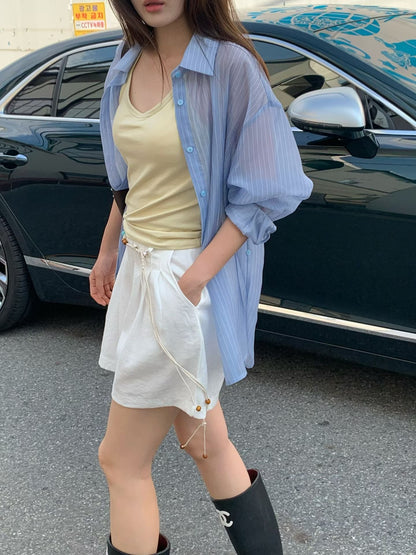 Airy Sheer Boyfriend Striped Shirt | 知性美男友風透膚條紋襯衫