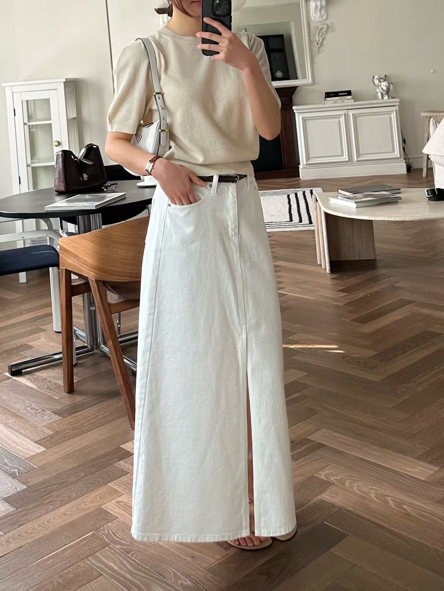 Front Slit Cargo Midi Skirt | 仙氣顯白前開叉長裙