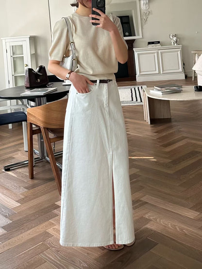 Front Slit Cargo Midi Skirt | 仙氣顯白前開叉長裙