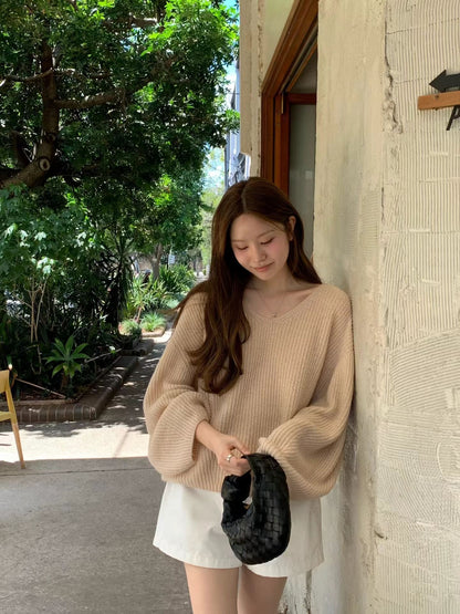 <皇牌檔口出品>￼Breezy Slouchy V-Neck Knit | 輕版燈籠袖針織