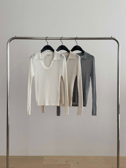 Stretchy Collared V Neck Top