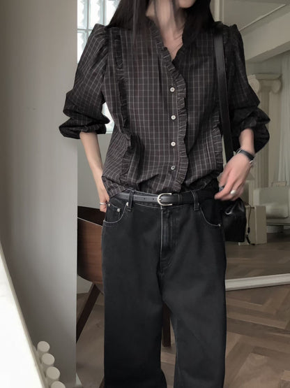 Parisian Checkered Ruffles Blouse