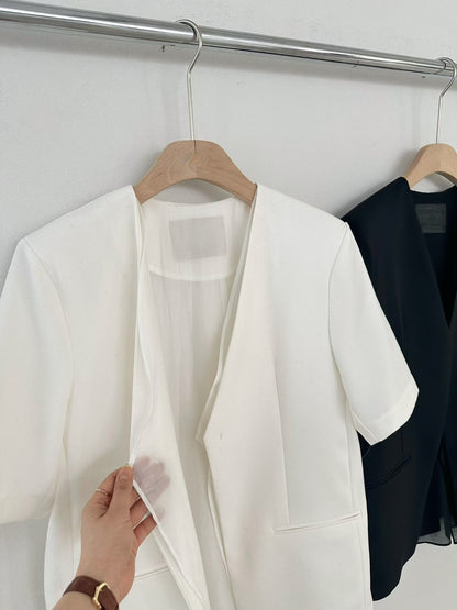 Lace-Trim Layered Blazer | 蕾絲滾邊拼接西裝外套