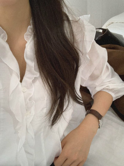 Delicate Fall Floral Ruffles Blouse