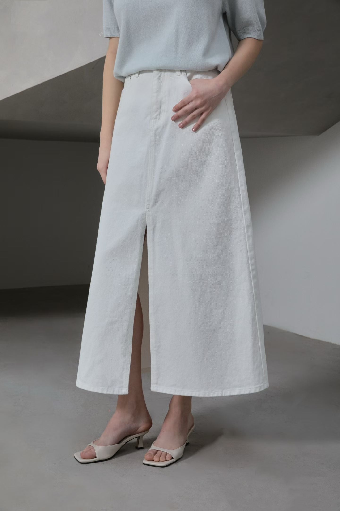 Front Slit Cargo Midi Skirt | 仙氣顯白前開叉長裙