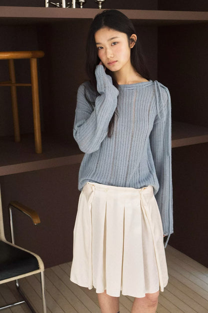 Shoulder Bow Ripped Detail Knit Top