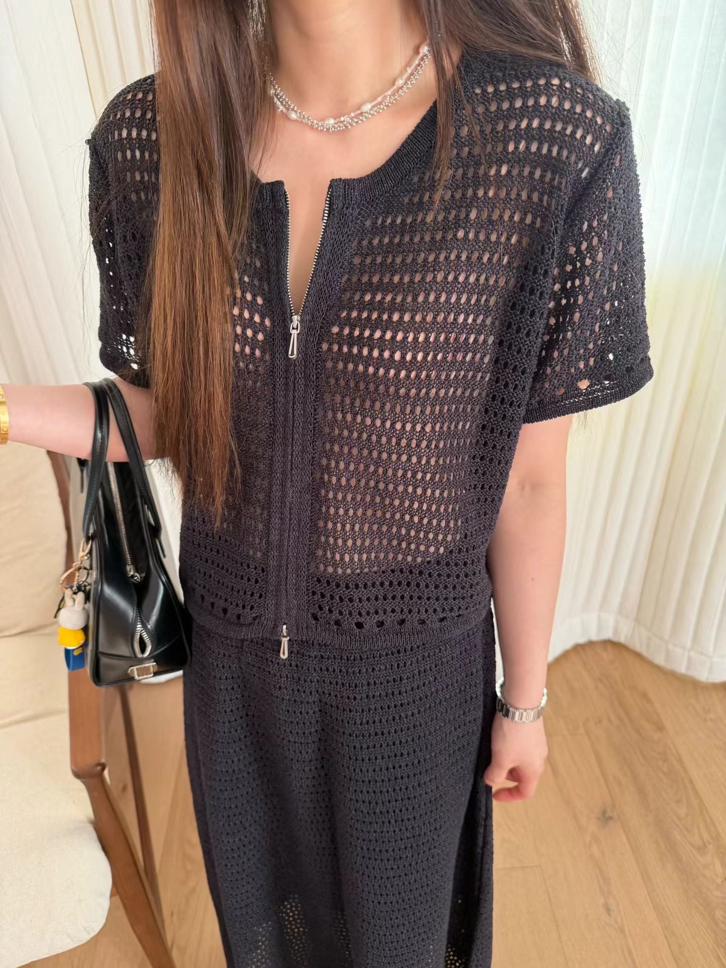 Linen Crochet Weave Zip Jacket | 麻質￼鉤針編織雙拉鍊短外套