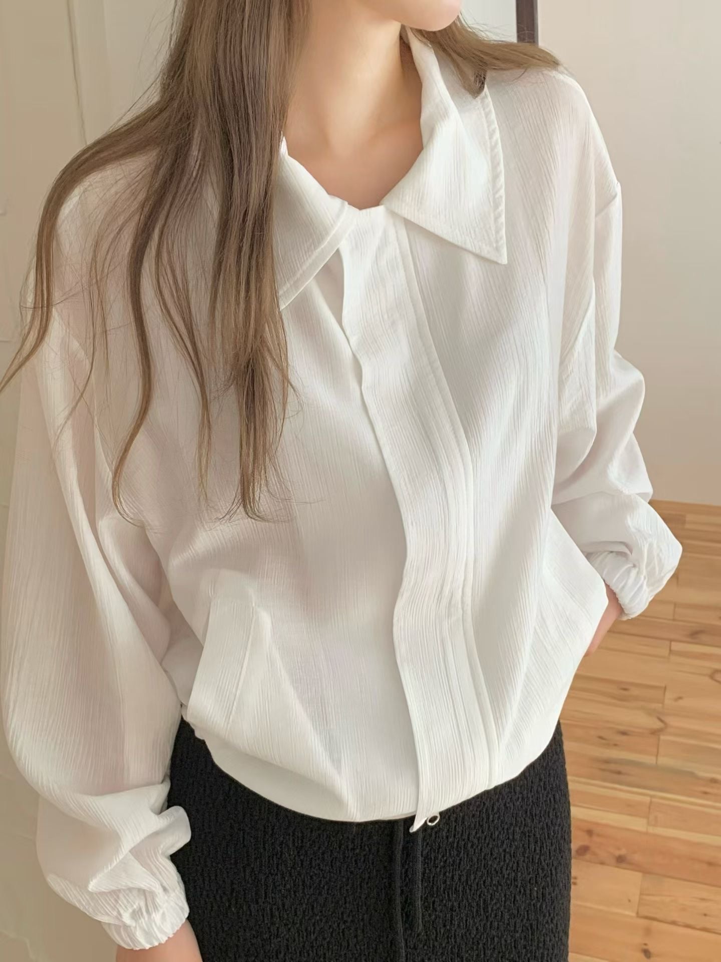 [真絲外套！]Relaxed Tencel Sheer Hairline Jacket | 真絲慵懶感休閒外套￼