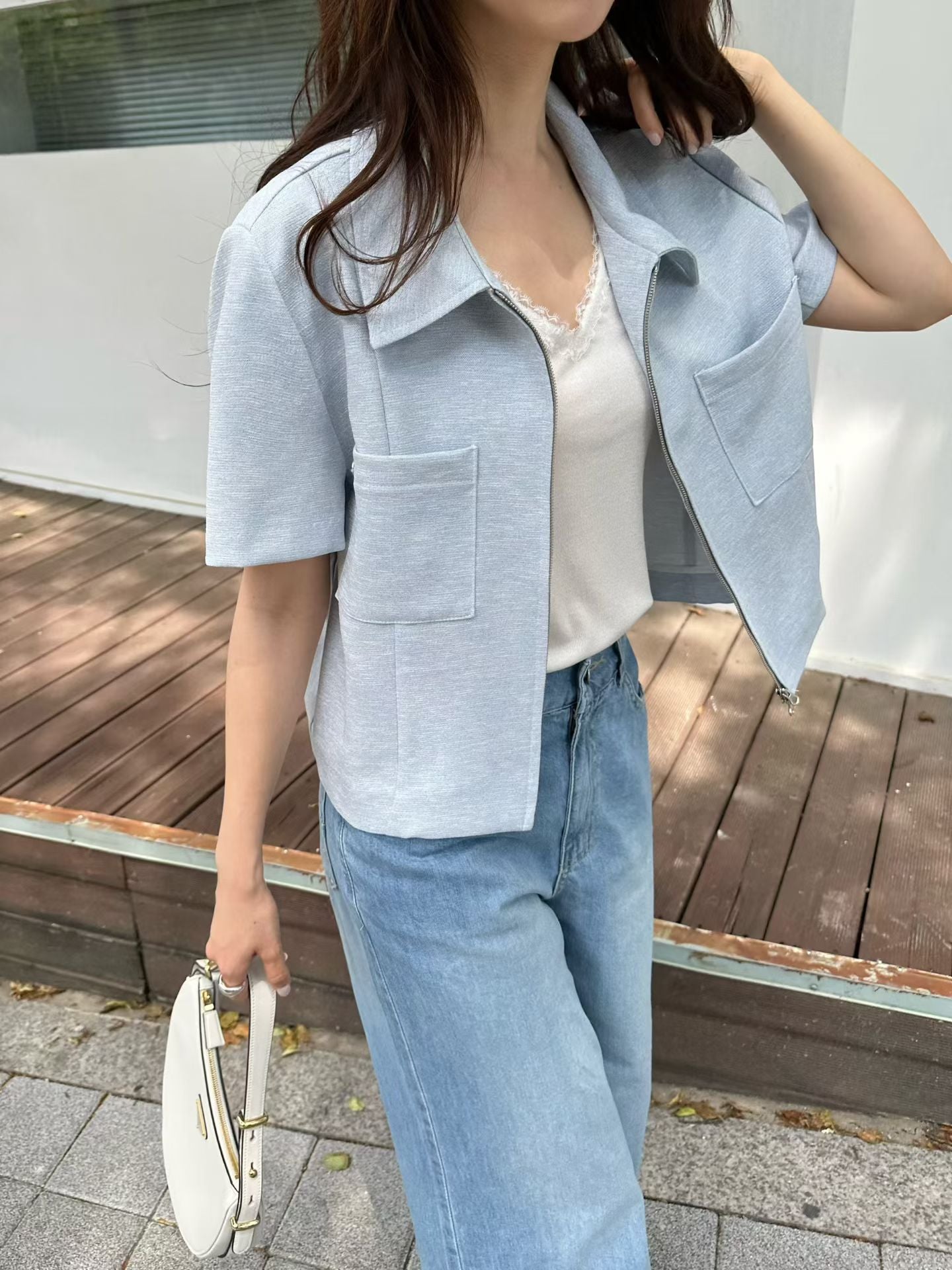 Elegant Tailored Cropped Zip Jacket | 短版拉鍊外套