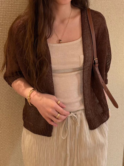 Wholegarment Crochet Sheer Linen Cardigan | 鈎織麻質開襟外套￼