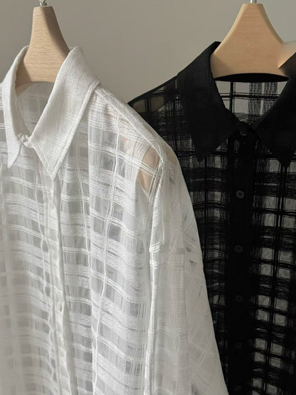 鏤空網格紋襯衫 | Weaving Checkered Boyfriend Shirt