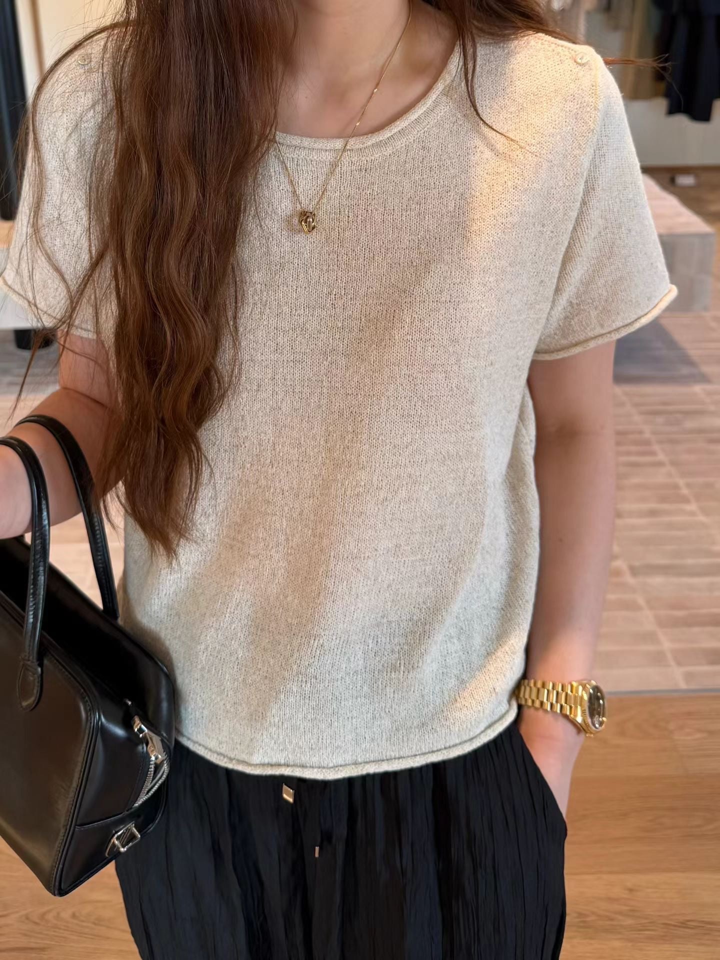 Petite Ruffle Hem Linen Tee | 卷邊短袖麻質Tee