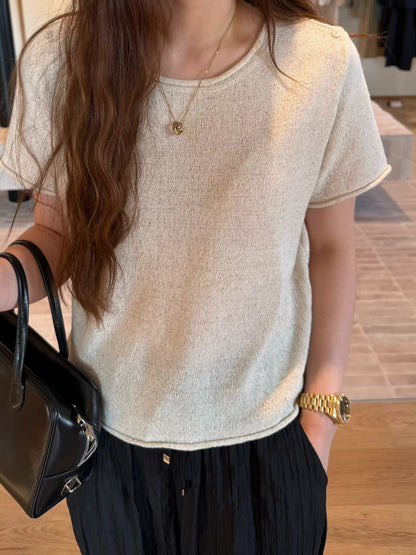 Petite Ruffle Hem Linen Tee | 卷邊短袖麻質Tee